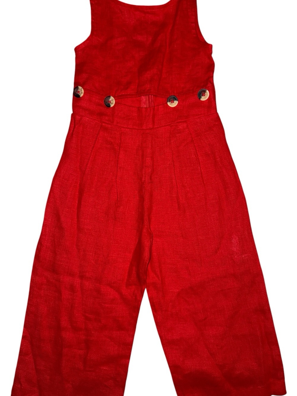 Zara Girls Bright Red Sleeveless Wide-Leg Jumpsuit with Buttoned Waist